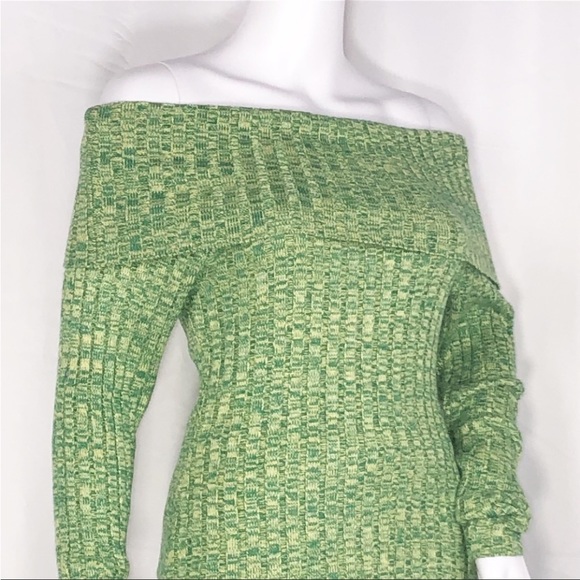 AFRM Green &Yellow Marled Long Sleeves Off Shoulder Bodysuit Sweater Size Medium - Picture 2 of 16